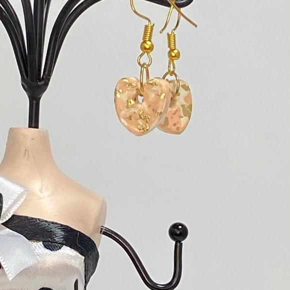 Unique Handmade Polymer Clay Heart Drop Earrings - Picture 6 of 12